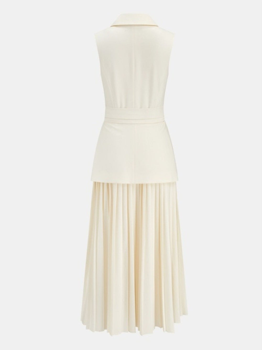 Sleeveless Cream Wrap Pleated Midi Dress - Picture 3 of 4